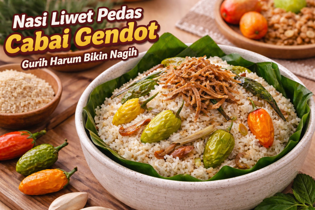 Nasi liwet pedas cabai gendot dengan taburan ikan teri goreng dan aroma rempah khas masakan rumahan