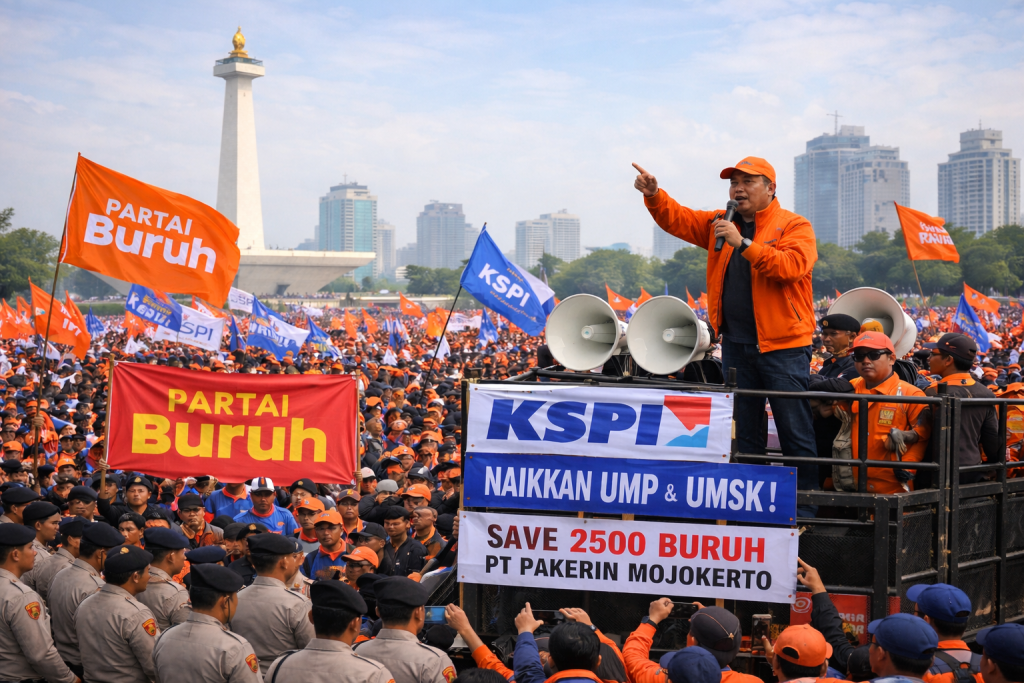 Aksi demonstrasi ribuan buruh di Jakarta