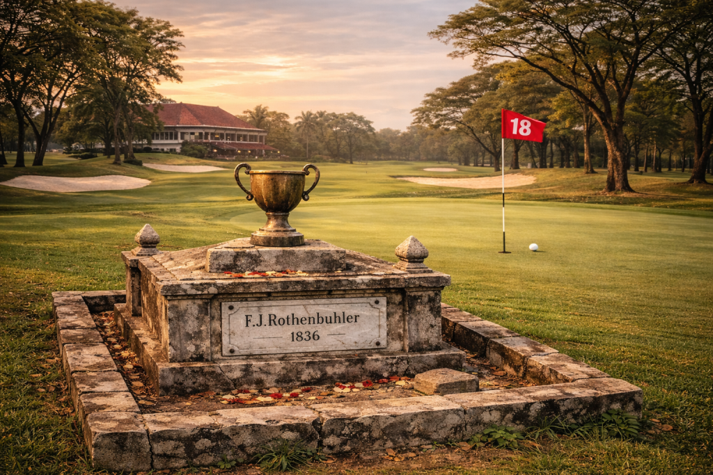 Makam Mbah Deler di area hole 18 lapangan golf tertua Surabaya peninggalan era kolonial Belanda