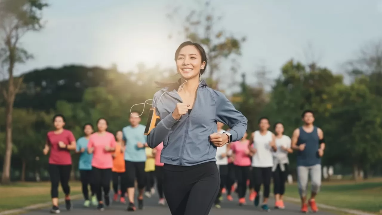 Ilustrasi aktivitas jalan kaki dengan fokus durasi untuk menurunkan berat badan